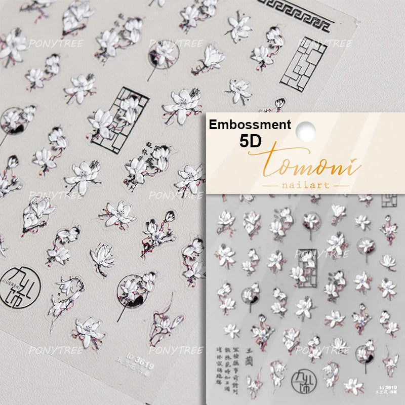 Romantic Pink Peach Blossom Tower Circular Fan Hollowed Window Tassel Pendant Antique Tree Chic Nail Art Stickers Manicure Decal (ONLINE ORDER ONLY)