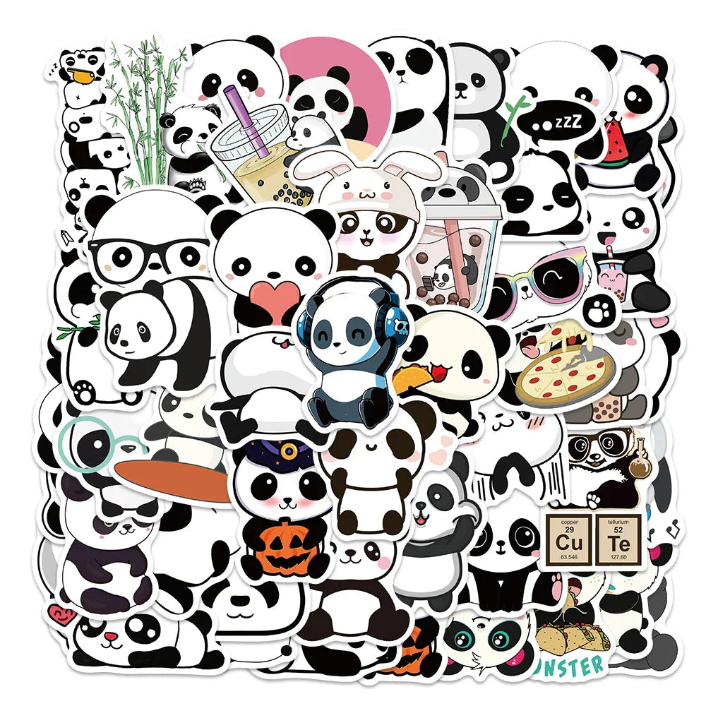 50pcs Cute Cartoon Animals Panda Stickers For Laptop Phone Luggage Guitar Decor Waterproof Graffiti Car Decals Kids Toy (ONLINE ORDER ONLY)