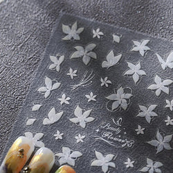 Pure White Lily Petals Flower Butterfly Branch Leaves Line Minimalist Self Adhesive Nail Art Decorations Sticker Manicure Decals (ONLINE ORDER ONLY)