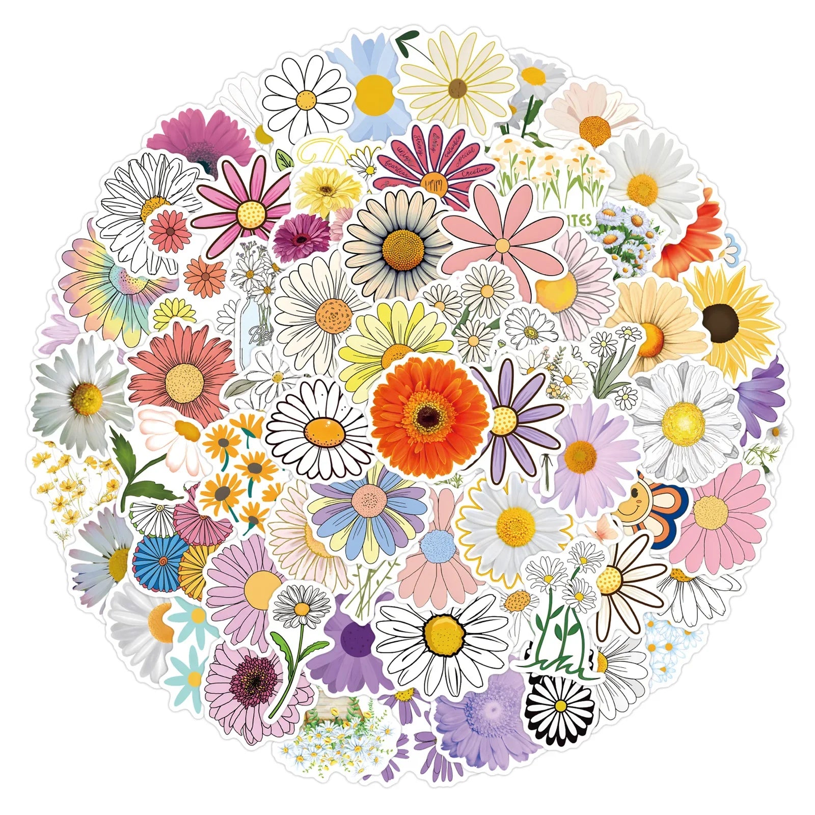 Cartoon Daisy Flower Stickers 10/30/50/110PCS Waterproof Decals for Motorcycle Luggage Skateboard Bike (ONLINE ORDER ONLY)