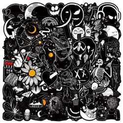 10/50Pcs Black White Gothic Terror Horror Skull Stickers for Laptop Computer Luggage Phone Notebook Vinyl Decal Waterproof (Online Order Only)