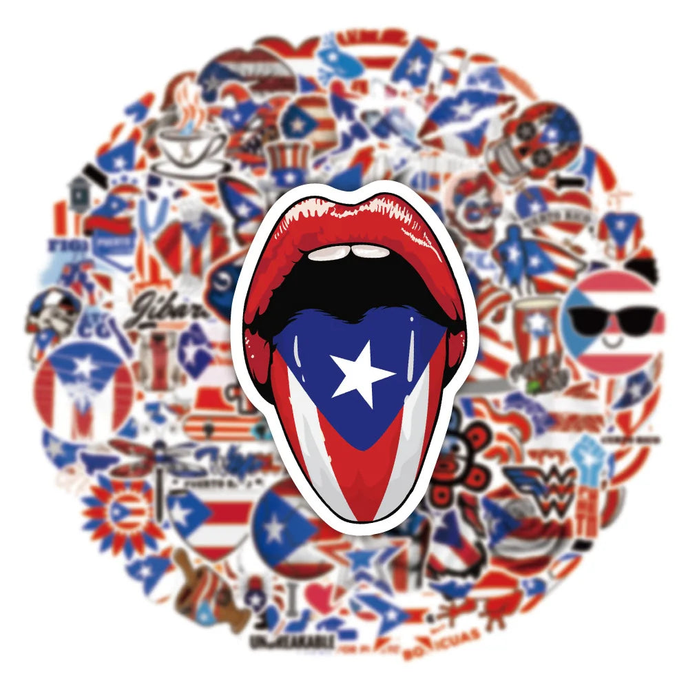 50/100pcs Puerto Rico National Flag Stickers for Suitcase Skateboard Guitar Laptop Phone Decor Graffiti Waterproof Sticker Toys (ONLINE ORDER ONLY)