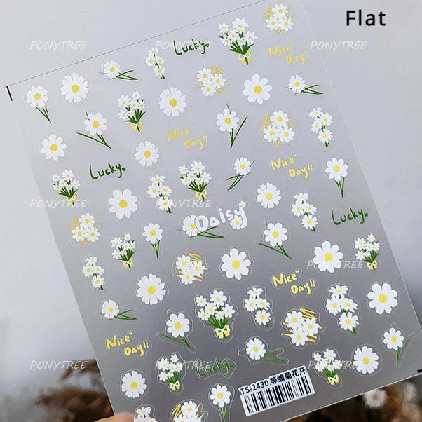 Colourful Daisy Cosmos Hot Stamping Petal Delicate and Pretty Plant Self Adhesive Nail Art Decoration Stickers Manicure Decals (ONLINE ORDER ONLY)