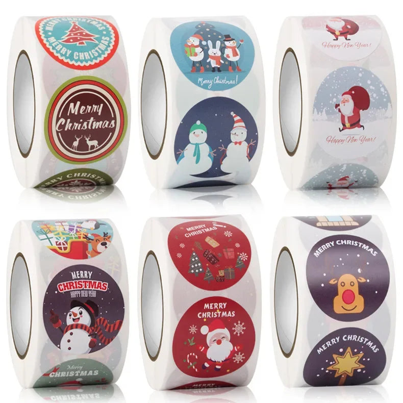 500/rolls Stickers Merry Christmas roll Self-Adhesive Label Sealing Decorative Stickers Office Stationery (ONLINE ORDER ONLY)