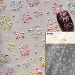 Colorful Fireworks Burst Hot Stamping Process Laser Pink Bright Romantic Self Adhesive Nail Art Stickers Chic Manicure Decals (ONLINE ORDER ONLY)
