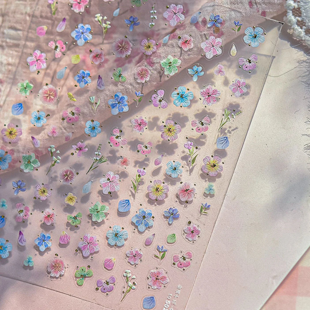 Colourful Dried Flower Petal Texture Peach Blossom Orchid Fragrant Bouquet 5D 3D Self Adhesive Nail Art Stickers Manicure Decals (ONLINE ORDER ONLY)