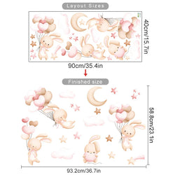 Pink Bunny Moon Clouds Stars Nursery Wall Decals Stickers Kids Room Decor (ONLINE ORDER ONLY)