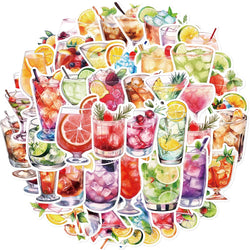50pcs Watercolor Cocktail Stickers For Suitcase Stationery Phone Laptop Ipad DIY Sticker Scrapbooking Material Craft Supplies (ONLINE ORDER ONLY)