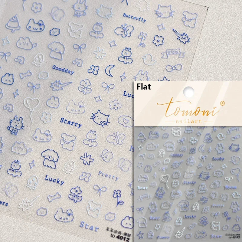 Dog Rabbit Line Bunny Footprint Bowknot Heart Cake Strawberry Flowers Bone Graffiti Adhesive Nail Art Stickers Manicure Decals (ONLINE ORDER ONLY)