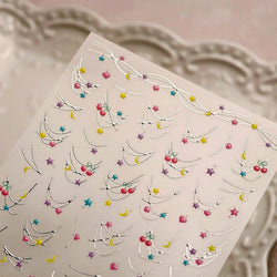 Chic Colourful Star Moon Curved Line Arc Necklace Love Heart Hanging in The Air Cherry Adhesive Nail Art Stickers Manicure Decal (Online Order Only)