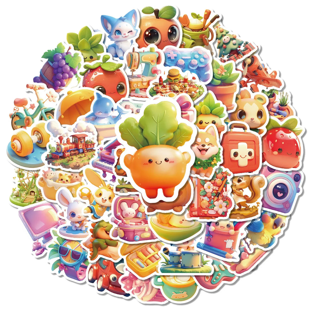 Kawaii Animal Stickers Cartoon Food Graffiti Decals for Luggage Laptop Guitar Bike Skateboard (Online Order Only)