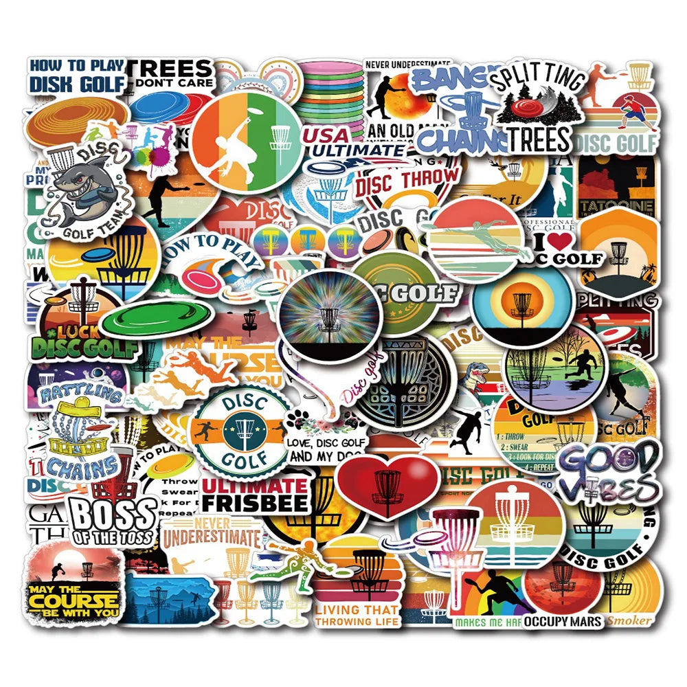 Disc Golf Stickers Pack: Fun Cartoon Decals for Laptop, Luggage, Snowboard, Kids Toy (Online Order Only)