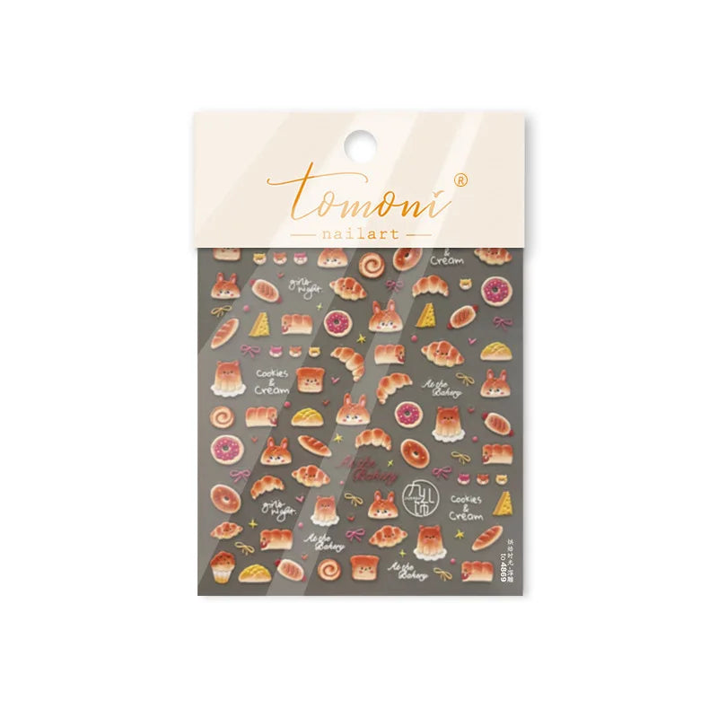 Cute Baking Cookies Bread Bread Cheese Pudding Chocolate Croissant Doughnut Adhesive Nail Art Decoration Sticker Manicure Decals (ONLINE ORDER ONLY)