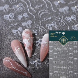 White Pearl Various Bowknot Line Tassel Tender Ribbon Arc Charming Self Adhesive Nail Art Decorations Stickers Manicure Decals (ONLINE ORDER ONLY)