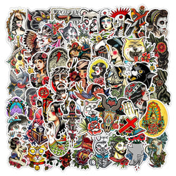 Retro Tattoo Style Cartoon Stickers for Laptop, Luggage, Skateboard, Toy - 10/30/50PCS (Online Order Only)
