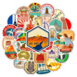 10/25/50pcs Retro World Travel Landmark Suitcase Stamps Sticker Packs (ONLINE ORDER ONLY)