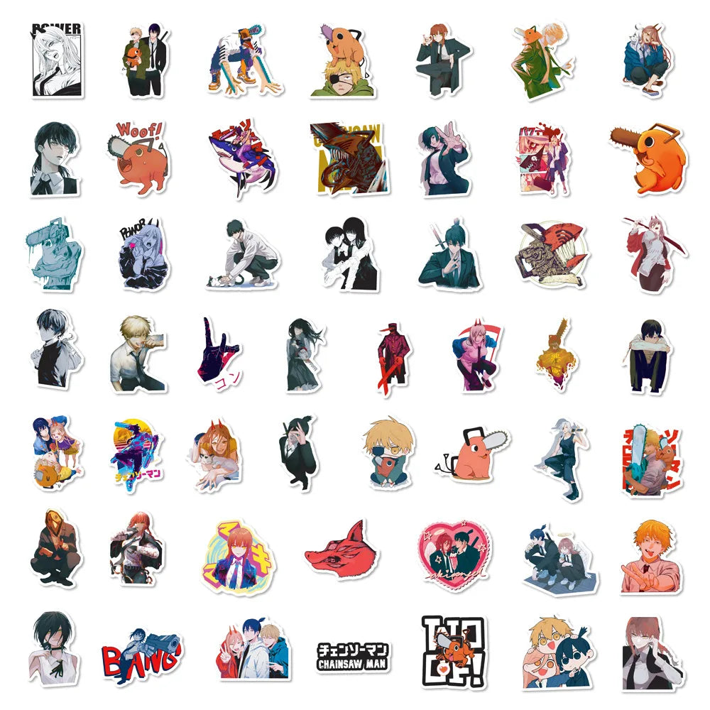 10/30/50PCS Chainsaw Man Stickers Cool Animation Decals Cool Cartoon Toy Luggage Fridge Laptop Guitar Bike Skateboard Sticker (ONLINE ORDER ONLY)