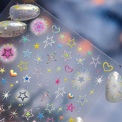 Colorful Starry Light Starburst Love Heart Halo Dyeing Soft Reliefs Self Adhesive Nail Art Decoration Stickers Manicure Decals (ONLINE ORDER ONLY)