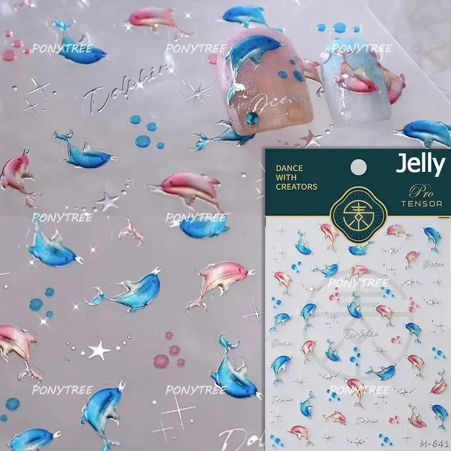 Shiny Colourful Marine Shell Starfish Ocean Elements Star Water Bubbles Star Conch Underwater Nail Art Stickers Manicure Decals (ONLINE ORDER ONLY)