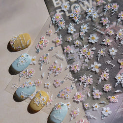 Colourful Daisy Pink Coreopsis Cosmos Persian Chrysanthemum Flower Garden Adhesive Nail Art Decoration Stickers Manicure Decals (ONLINE ORDER ONLY)