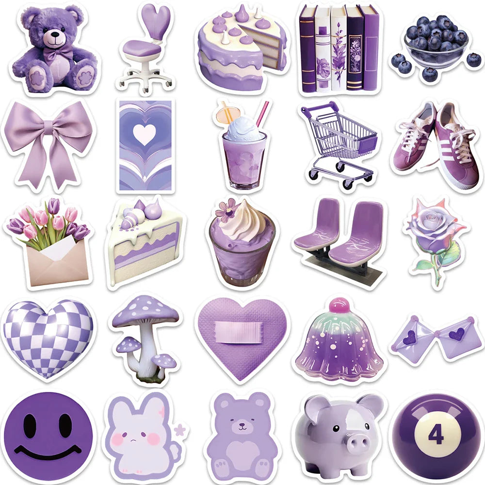10/30/50PCS Cartoon Purple Stickers Graffiti Ins Style Cute Decals Skateboard Phone Notebook Fridge Bike Car PVC Waterproof Toys (ONLINE ORDER ONLY)