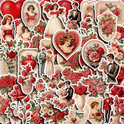 Retro Red Wedding Cartoon Stickers - Waterproof Graffiti Decals for Laptop & Notebook (10/30/50pcs) (Online Order Only)