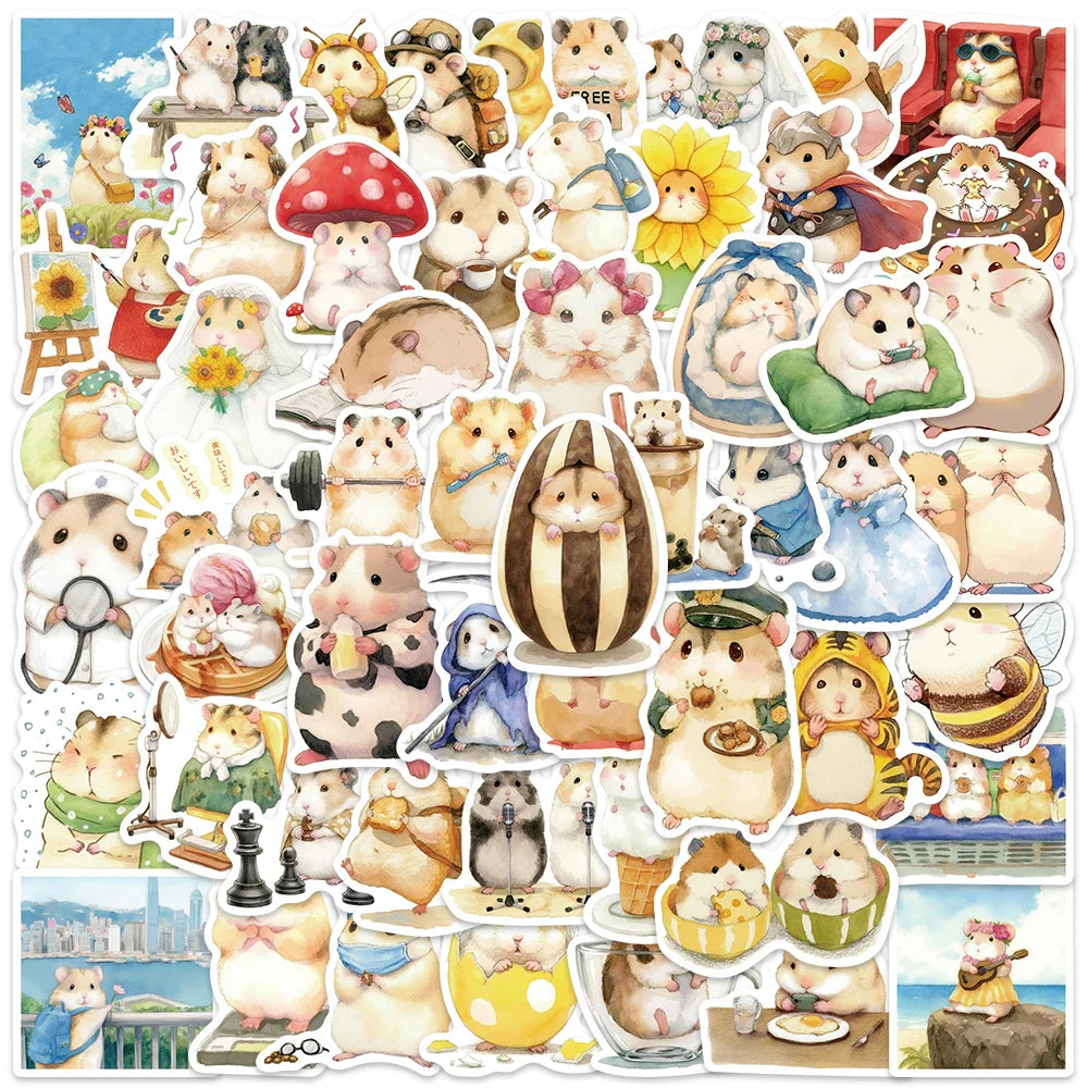 55PCS Kawaii Hamster Animal Stickers for Scrapbooking, Laptop, Guitar, Luggage, DIY Decals (ONLINE ORDER ONLY)