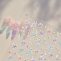 Embroidered Butterfly Flower Colourful Gradient Morning Glory Leaves Self Adhesive Nail Art Stickers Rhinestone Manicure Decals (ONLINE ORDER ONLY)