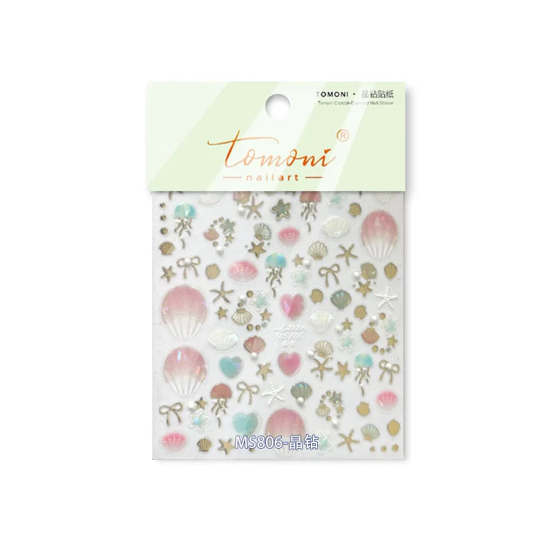 Dizzying Shell Coral Dolphin Starfish Heart Jellyfish Water Bubbles Ocean Adhesive Nail Art Decorations Stickers Manicure Decals (ONLINE ORDER ONLY)