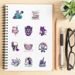 10/30/65PCS Cute Purple Gothic Halloween Skull Cartoon Sticker DIY Laptop Luggage Skateboard Graffiti Decals Fun for Toy Gift (ONLINE ORDER ONLY)