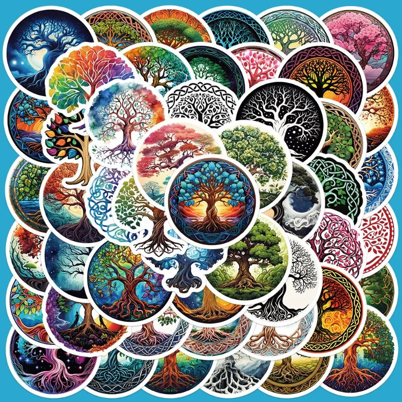 50pcs Fantasy Tree of Life Graffiti Stickers for Helmet, Wall, Desktop Decoration, DIY Pack Wholesale (ONLINE ORDER ONLY)