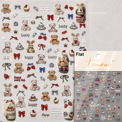 Cute Animals Bear Dog Cake Sweet Cherry Grid Bowknot Star Line Fruit Relief Self Adhesive Nail Art Stickers 3D Manicure Decals (ONLINE ORDER ONLY)