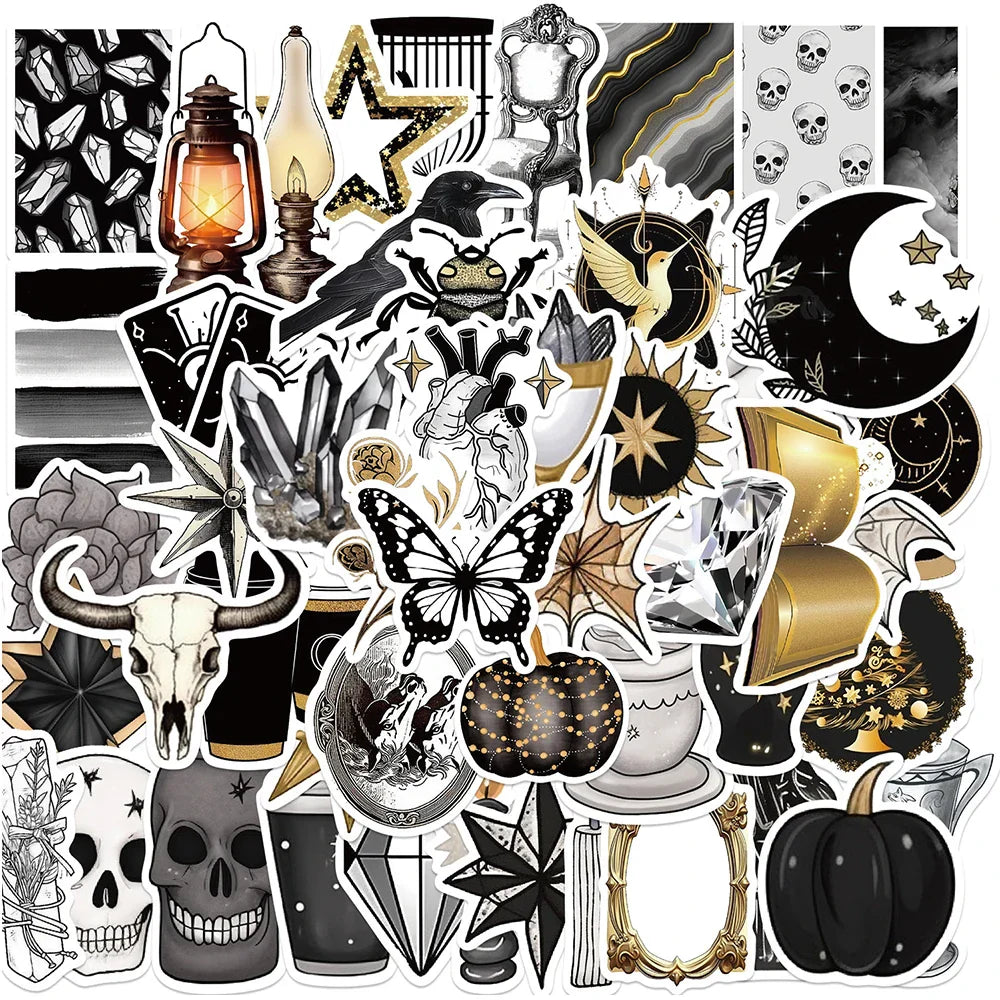 10/30/50pcs Black White Skull Stickers for Laptop, Phone, Guitar, Car, Fridge Decoration (ONLINE ORDER ONLY)