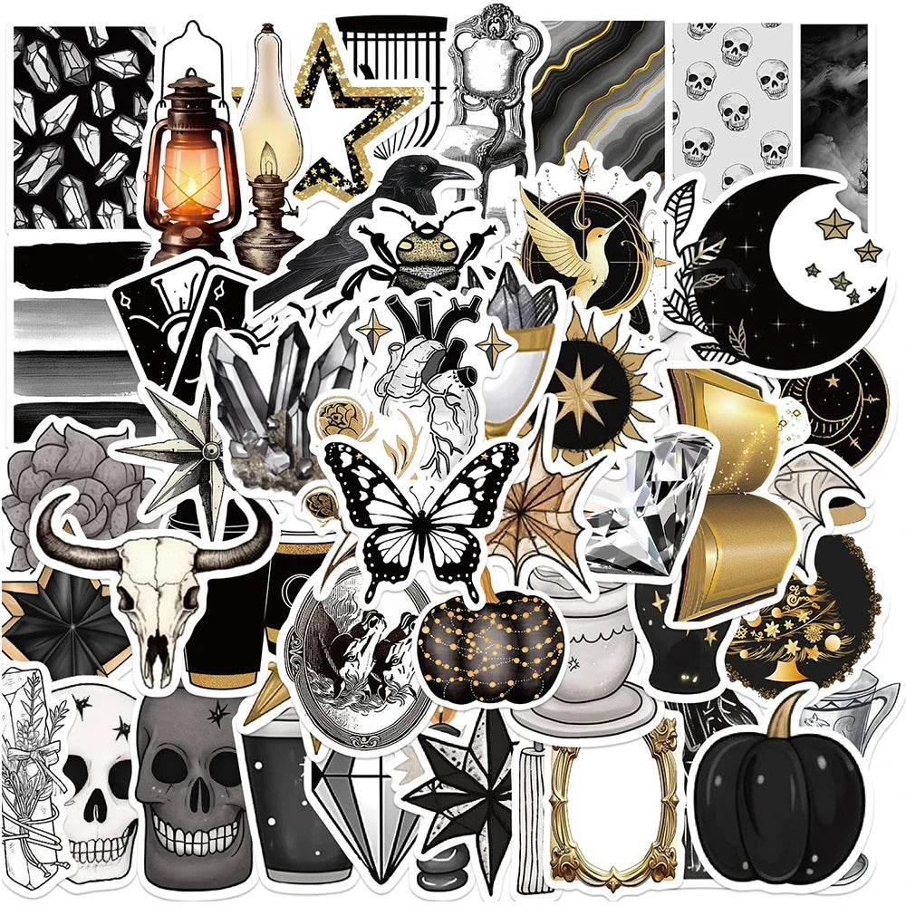 10/30/50pcs Black White Skull Stickers for Laptop, Phone, Guitar, Car, Fridge Decoration (ONLINE ORDER ONLY)