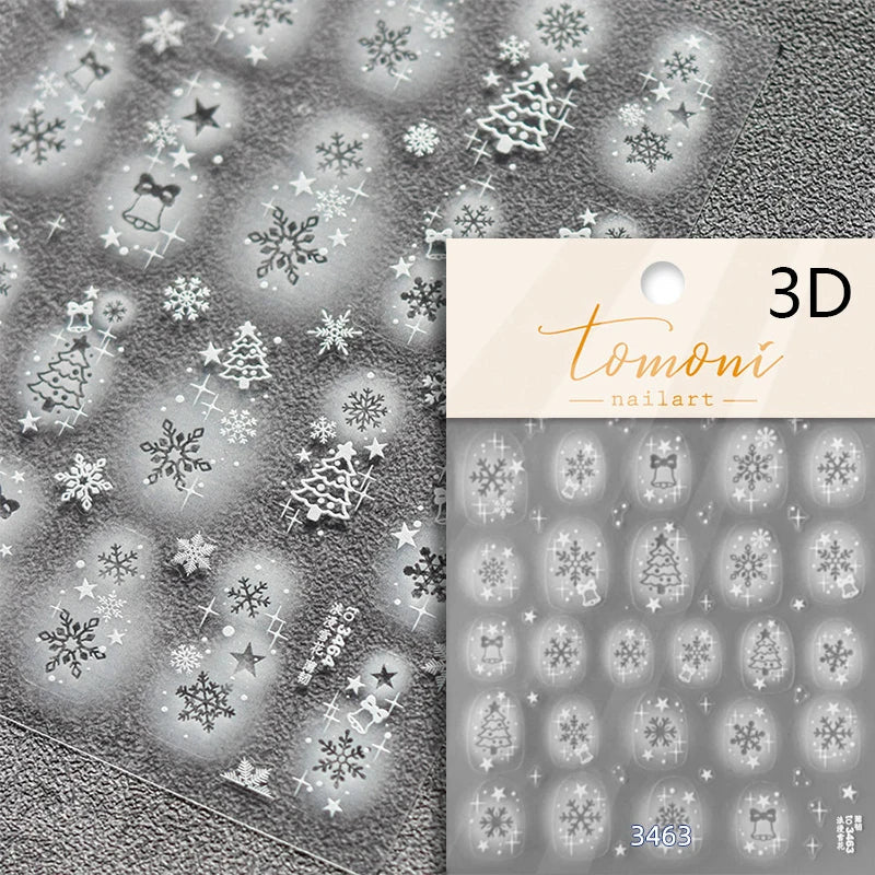 Bowknot Glove Socks Elk House Gingerbread Man Self Adhesive Nail Art Stickers Snowflake Christmas Tree Rhinestone Manicure Decal (Online Order Only)