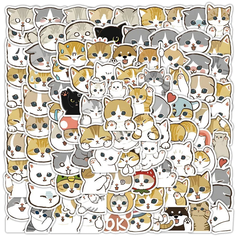 100pcs Cute Kitten Puppy Cartoon Stickers for Car, Cup, Phone, Laptop Decor (Online Order Only)