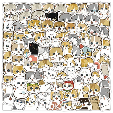 100pcs Cute Kitten Puppy Cartoon Stickers for Car, Cup, Phone, Laptop Decor (Online Order Only)