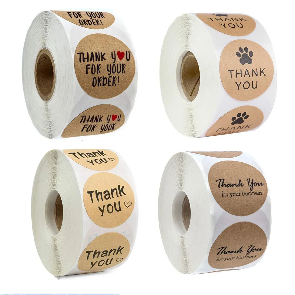 50-500pcs Round Natural Kraft Handmade Thank You Stickers Scrapbooking For Gift Baking Package Adhesive Sticker Seal Labels (ONLINE ORDER ONLY)