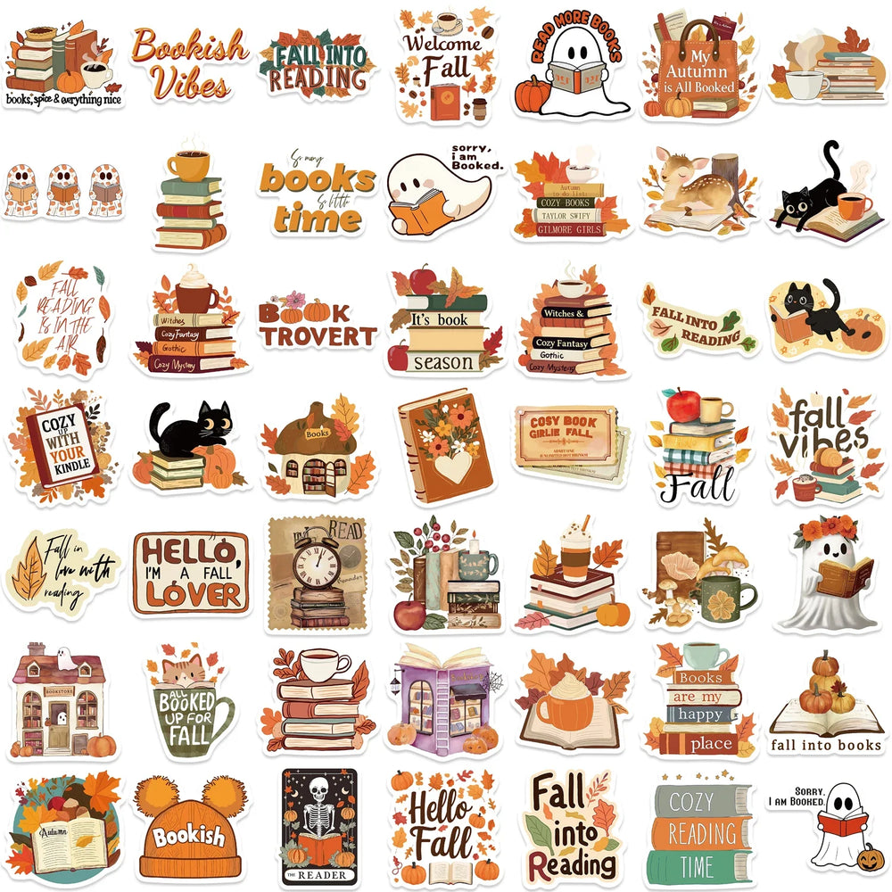 50Pcs Bookish Fall Stickers For Water Laptop Skateboard Computer Luggage Decals Motivational Scrapbook Sticker (ONLINE ORDER ONLY)