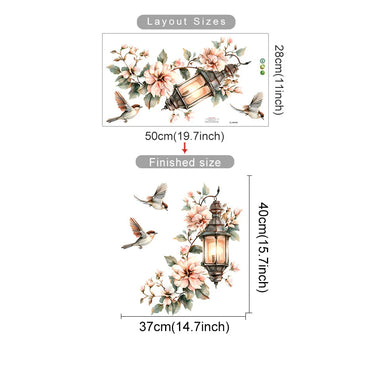 Colorful Flower Pendant Lamp Bird Wall Sticker for Bedroom, Living Room, Entrance, Home Decoration, Self-adhesive (ONLINE ORDER ONLY)