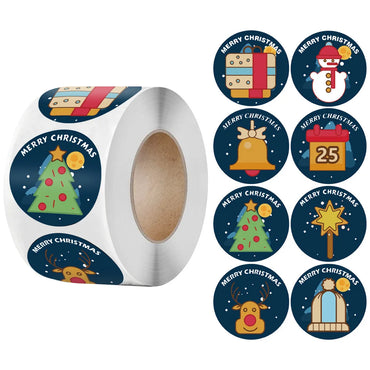 100-500Pcs Christmas Gift Box Round Labels Christmas Sticker Candy Bag Flower Gift Box Cake Boxes Packaging New Year Stickers (ONLINE ORDER ONLY)