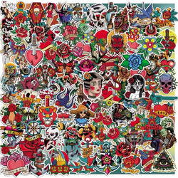 Retro Tattoo Art Style Cartoon Stickers for Fridge Laptop Luggage Skateboard - 10/30/50/100PCS (Online Order Only)