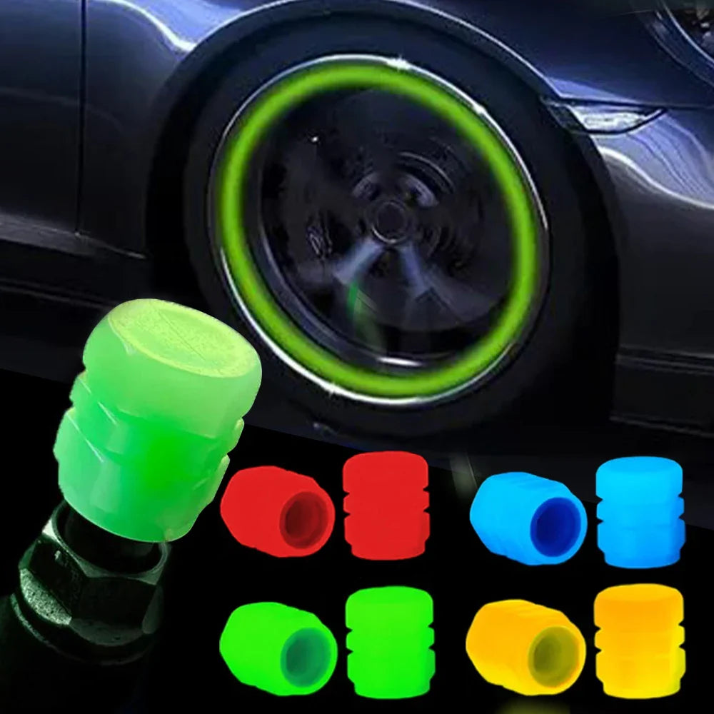 Car Luminous Tire Valve Cap Motorcycle Bike Wheel Nozzle Fluorescent External Accessories Decor Tyre Valve Stem Luminous Caps (ONLINE ORDER ONLY)