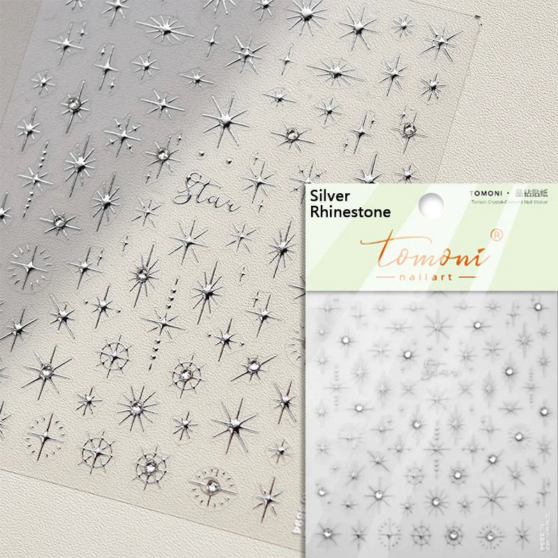 Gold Silver Star Laser Pink Colorful Glitter Starlight Sparkle Rhinestones Relief Nail Art Decorations Stickers Manicure Decals (ONLINE ORDER ONLY)