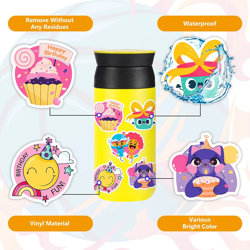 10/30/50PCS Happy Birthday PVC Sticker Aesthetic Decoration Scrapbooking Children's Korean Stationery School Supplies for Kids (ONLINE ORDER ONLY)