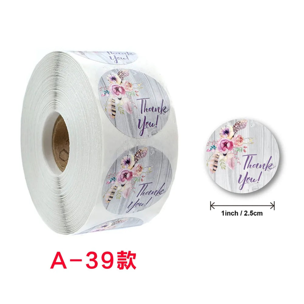 50-500pcs Labels Roll Flower Thank You Stickers 1inch Adhesive Labels Stickers for Gift Decoration Stationery Wrapping Supplies (ONLINE ORDER ONLY)