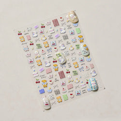 Cute Animals Bear Dog Cake Sweet Cherry Grid Bowknot Star Line Fruit Relief Self Adhesive Nail Art Stickers 3D Manicure Decals (ONLINE ORDER ONLY)