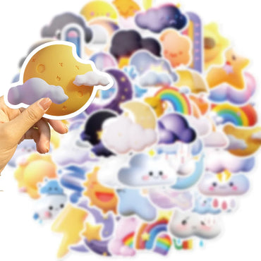 10/30/50PCS Cute Cartoon Cloud Stickers Weather Rain Lightning Rainbow Kawaii Decal Kids Toy DIY Diary Phone Notebook Bike Car (ONLINE ORDER ONLY)