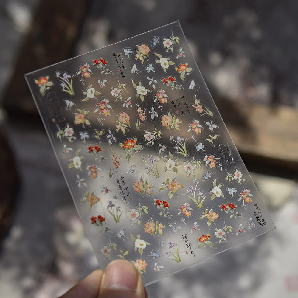 Antique Flowers Bird Swallow Fruit Narcissus Orchid Oranges Peaches Grape Cherry Strawberries Nail Art Stickers Manicure Decals (ONLINE ORDER ONLY)