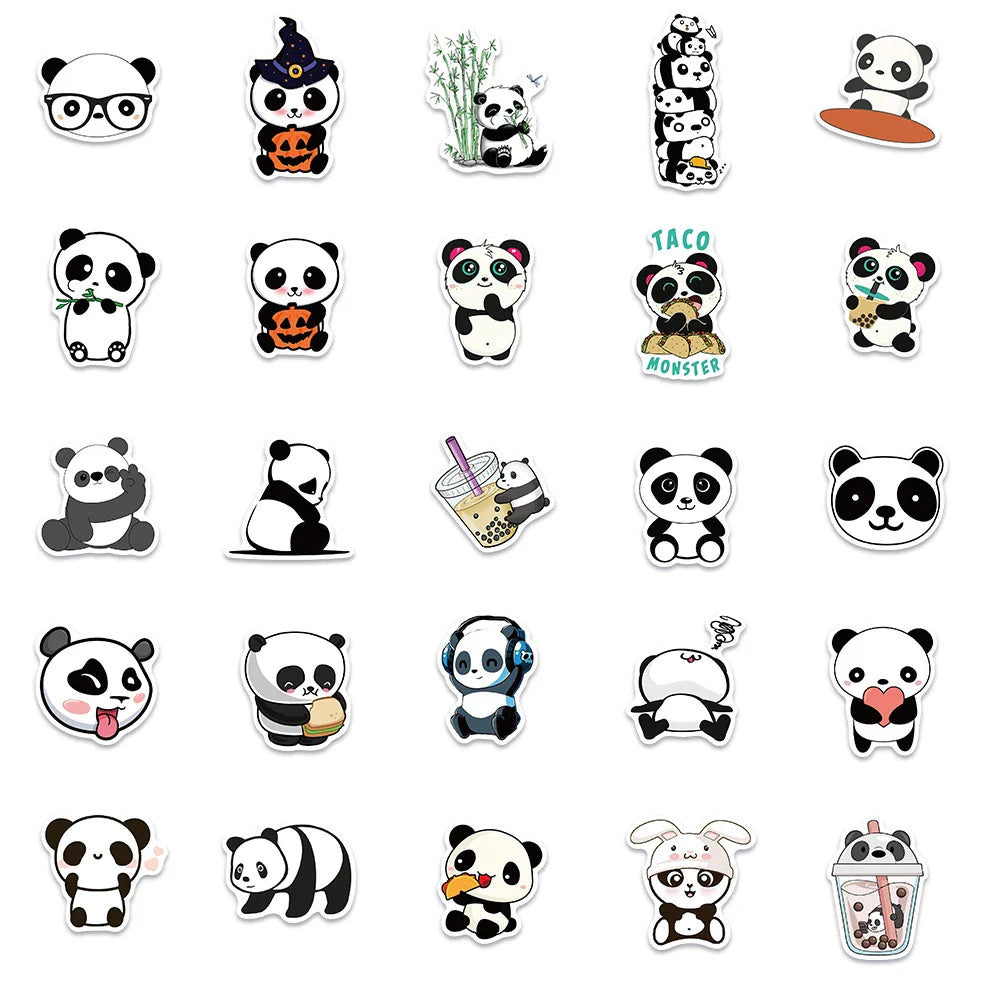 50pcs Cute Cartoon Animals Panda Stickers For Laptop Phone Luggage Guitar Decor Waterproof Graffiti Car Decals Kids Toy (ONLINE ORDER ONLY)